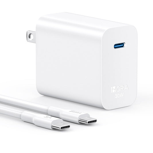 1 Hora Cargador Tipo C, PD 30W Cargador Carga Rápida, con Cable USB C a C 1M 3A, Compatible con IP 15, Samsung Galaxy S23/S22/S21 Ultra/Note10/S20, iPad Pro, Motorola G32 (Blanco con Cable)
