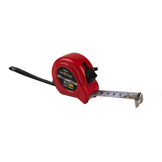 Cinta Metrica - Flexometro 3 M | Cinta Ancha de 19mm (3/4") | Herramientas Ergonómicas | Escala en Centímetros, Pulgadas y Fracciones | Cinta Blanca para Mayor Visibilidad | Rojo | WALKON