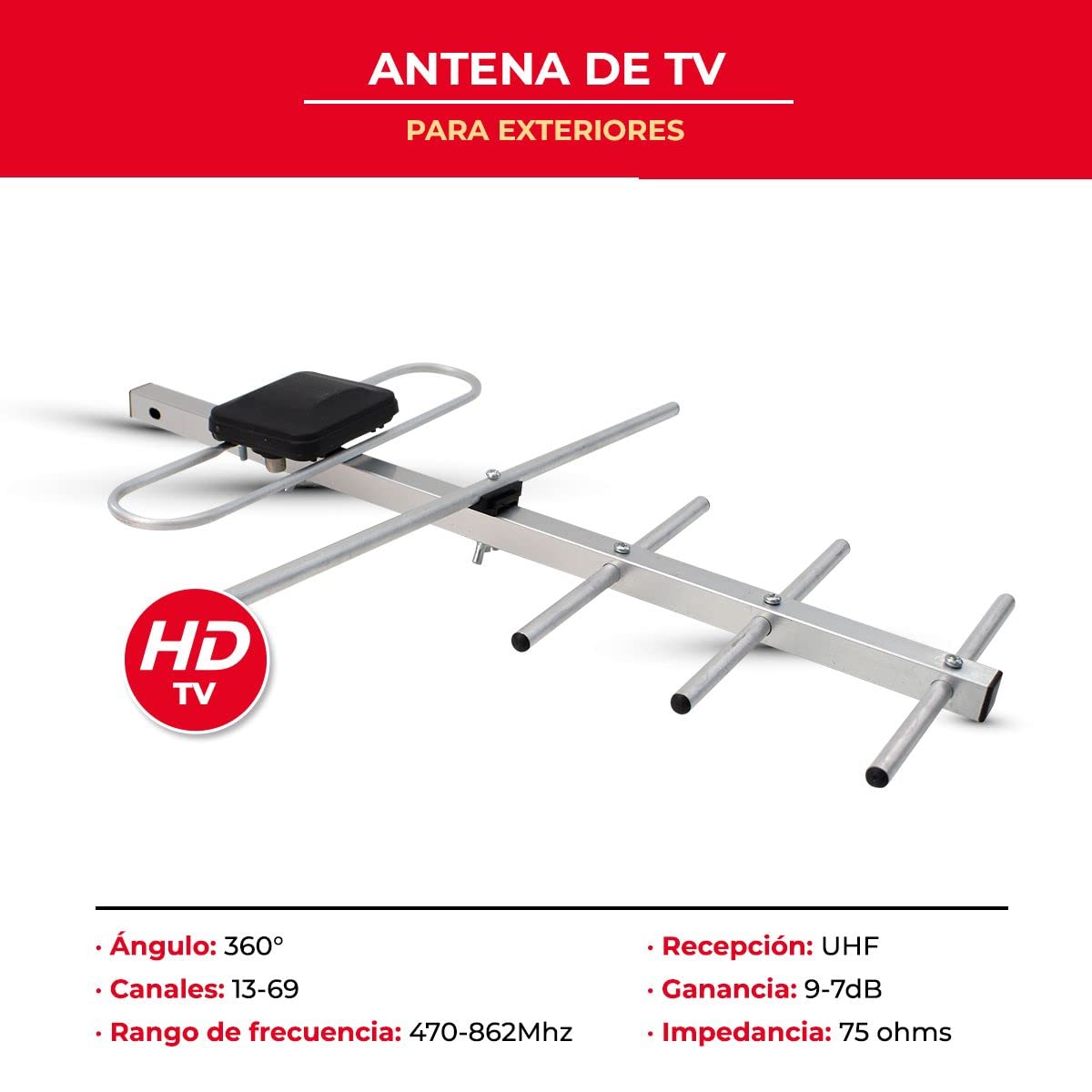 LINK BITS HD005 Antena Exterior aérea HDTV de Largo Alcance, Alcance Amplificado, 12 Elementos, Alta definición, (fácil de Instalar).