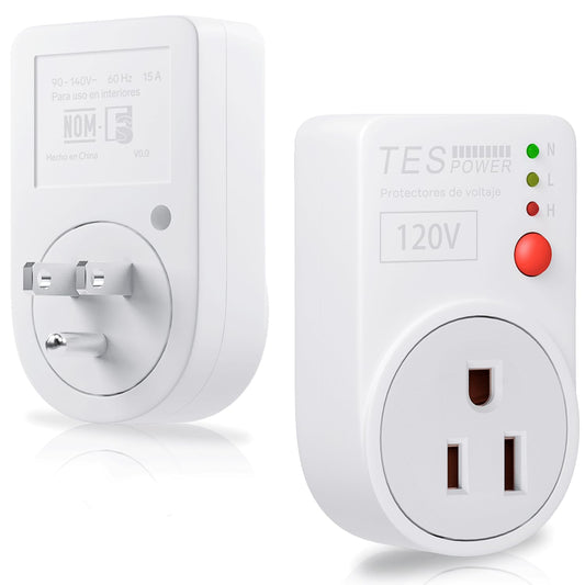 FlyDog 2Pzs Protector de Sobretensión TESPOWER de 120V, con Indicadores LED, Protección contra Voltaje Alto/Bajo, para Hogar y Oficina