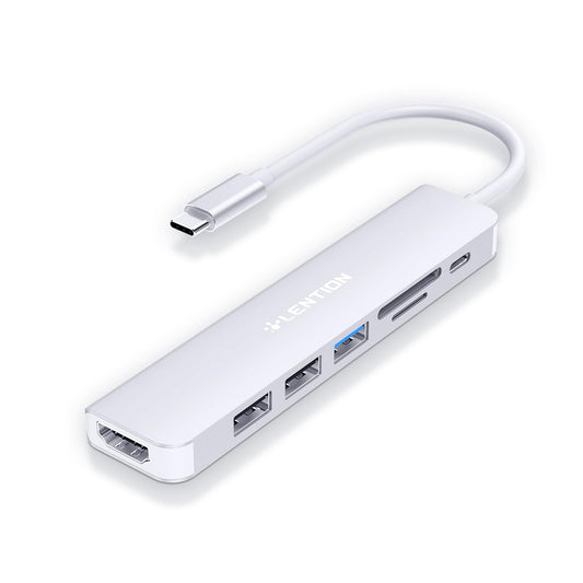 LENTION 7 en 1 USB C Hub,5 GBP Adaptador USB C a 4K HDMI,Lector de Tarjetas SD TF,1 USB 3.0 y 2 USB 2.0, PD 100 W,Carga Compatible con MacBook Pro 2025-2016, Chromebook, ipone16 (CE18, Azul)