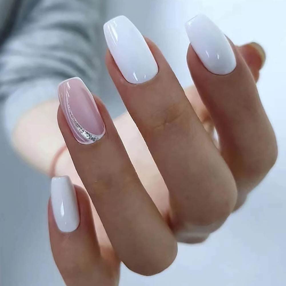 Lucoffeoi 24 Uñas Postizas De Presión, Diseño Mediano, 24 Uñas Acrílicas Redondas Y Cuadradas, Set De Uñas Adhesivas Con Pestañas Adhesivas Y Lima Para Uñas Para Mujeres, Niñas Y Niños.