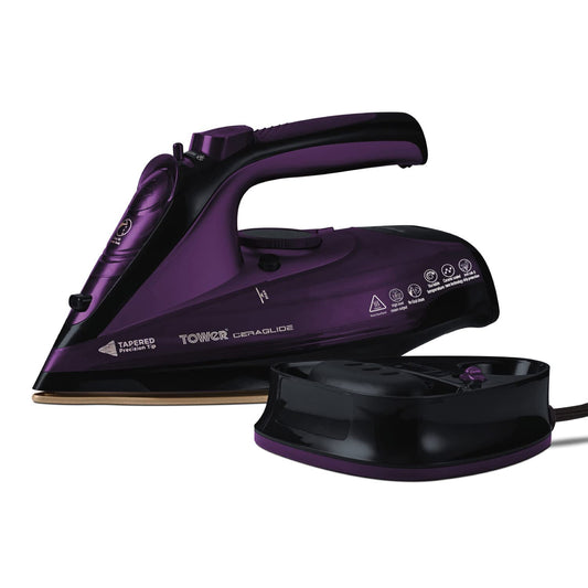 Plancha de Vapor Inalámbrica Tower CeraGlide morada con Suela de Cerámica y Vapor Variable