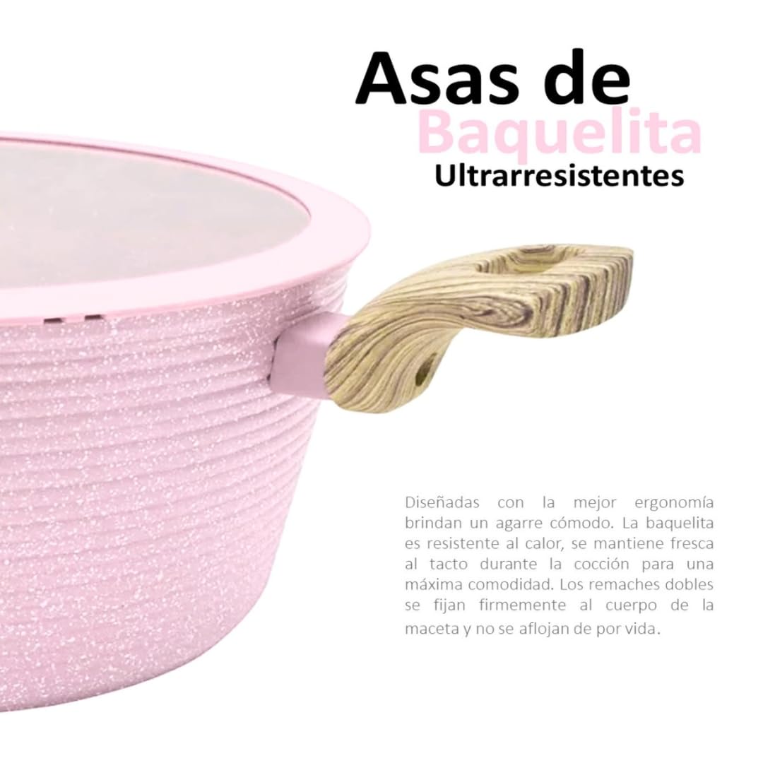 Bateria Cocina Antihadererent Marmol Premium Mod. LCS005 Hecho en KOREA (Rosa Palido)