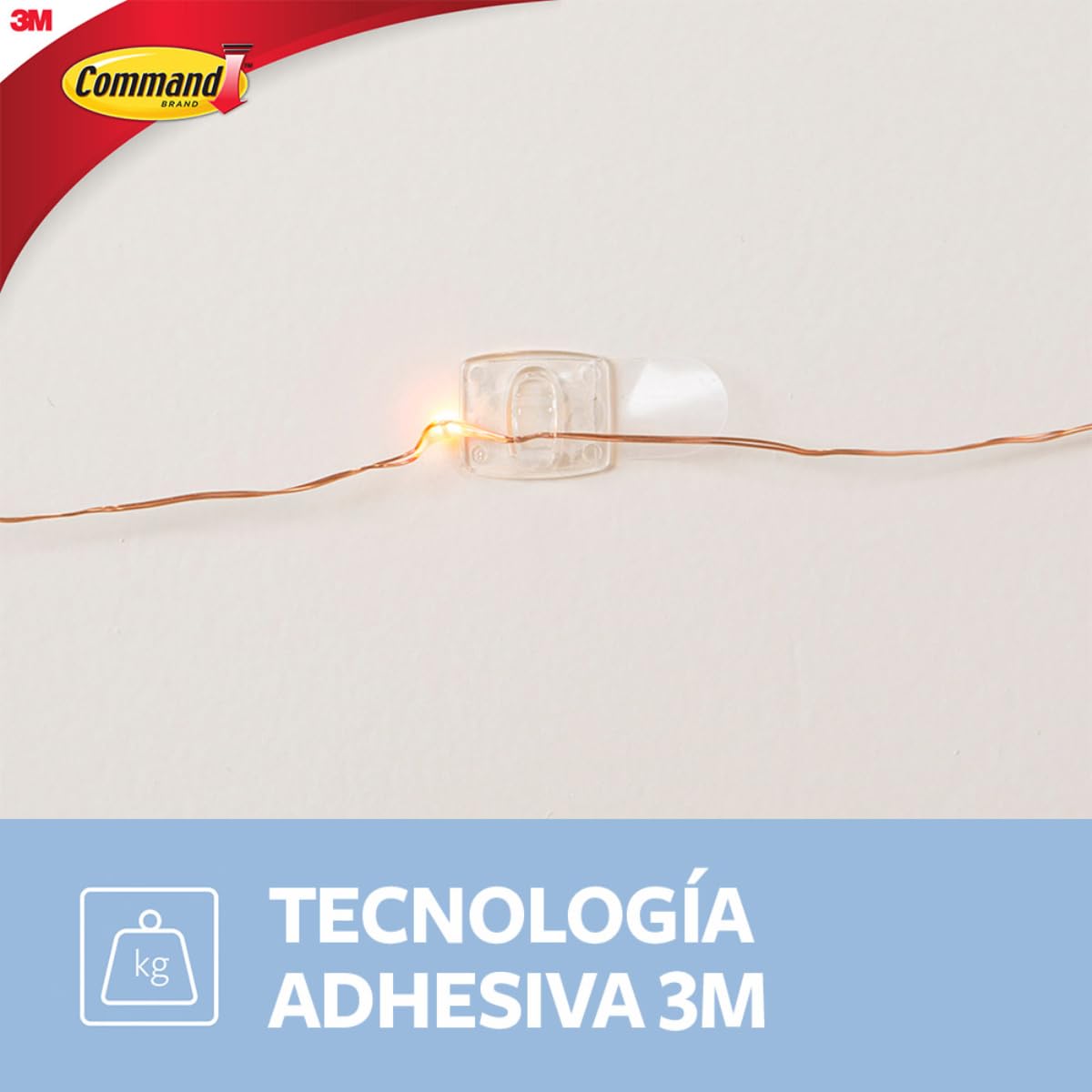 Command 3M Gancho Adhesivo sin dañar la superficie, Uso Interior, Mini, Transparente, 18 piezas, Resiste hasta 225gr.