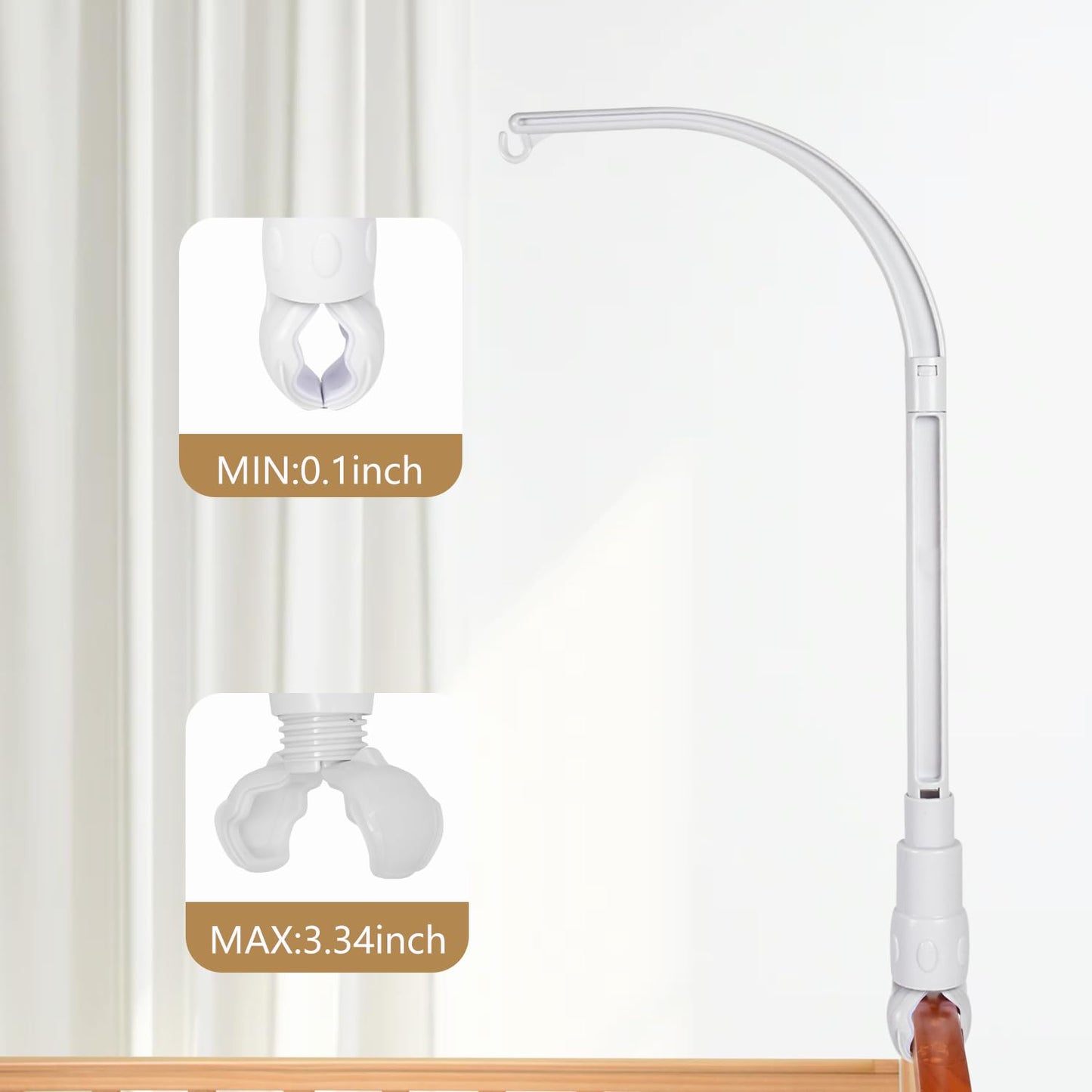 HLEEDUO DIY 60cm Baby Crib Mobile Bed Bell Holder Arm Bracket, The Claw Part can be Adjusted Width