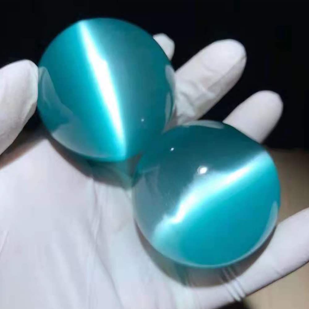 Bolas baoding de vidrio artificial de ojo de tigre azul claro de 1.57 pulgadas, bolas de salud chinas de cuarzo curativo para terapia de manos, alivio del estrés y ejercicio con dedos y muñeca con bolsa de transporte (paquete en caja) M43