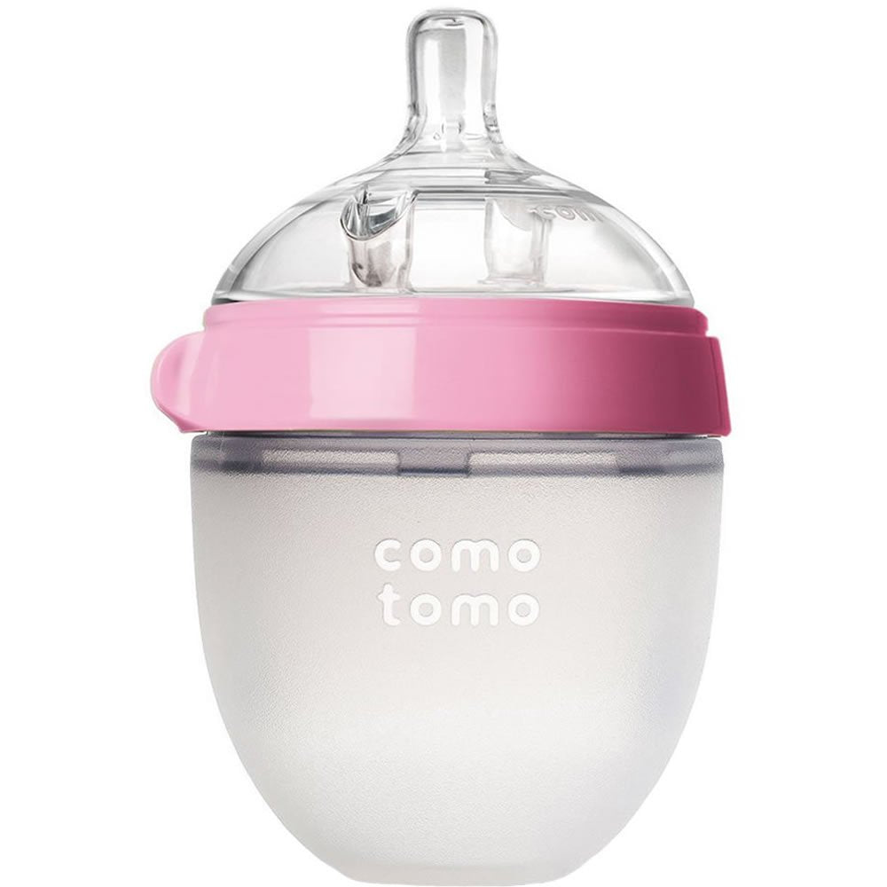 Comotomo Natural Feel Baby Bottles Set, 5oz Slow Flow and 8oz Medium Flow, Pink