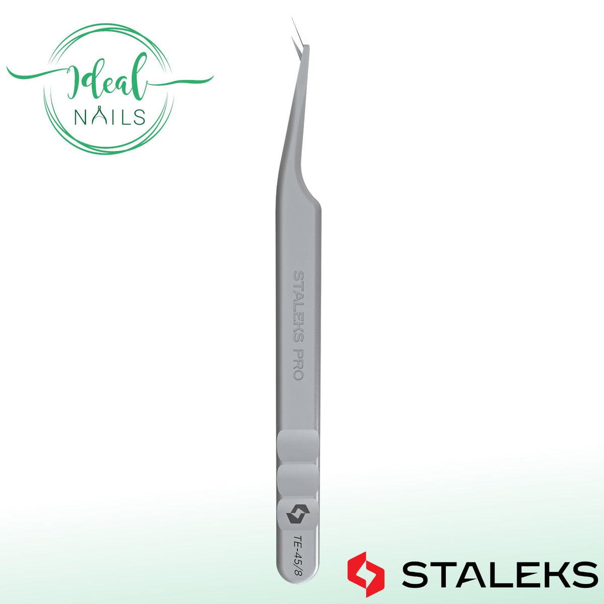 Staleks Pinzas profesionales para pestañas STALEKS PRO Expert 45 tipo 8 (mini en forma de L) de acero inoxidable con nanomuescas para extensiones de pestañas con volumen y megavolumen.