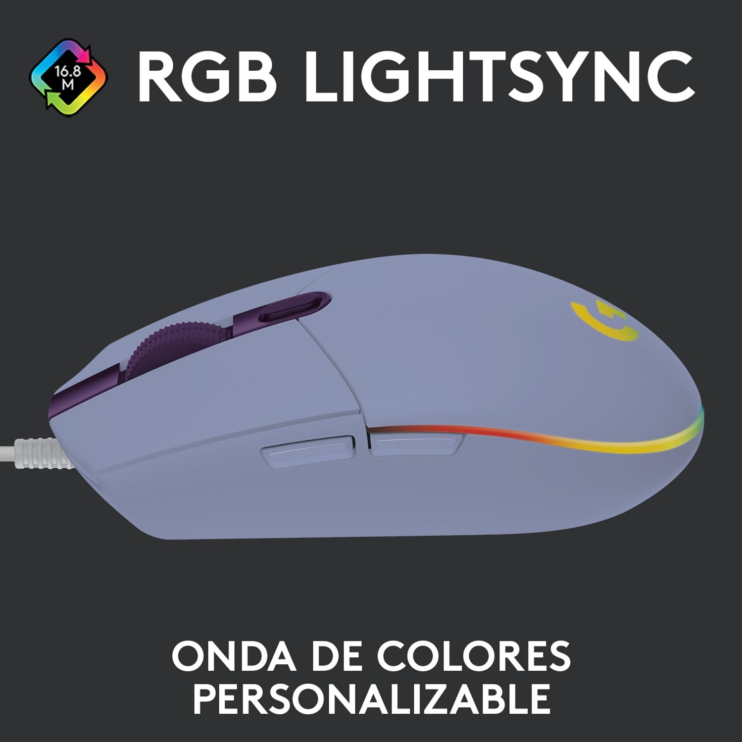 Logitech G203 LIGHTSYNC Mouse Gaming con Iluminación RGB Personalizable, 6 Botones Programables Seguimiento de hasta 8,000 DPI, Ultra-ligero - Lila