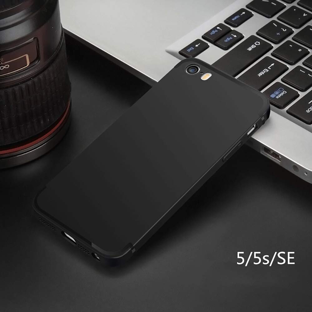 Funda Protectora Ultrafina QWYJ para Apple iPhone 5s 5 SE Negro Matte Minimalista TPU Suave
