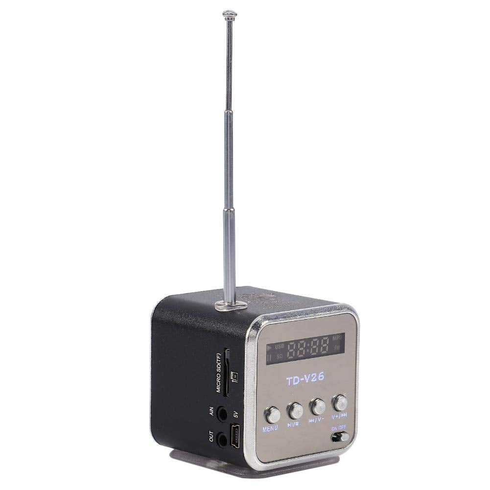 Fosa Digital Mini Altavoz portátil Música MP3 / 4 Reproductor Micro SD/TF USB Disco Altavoz Radio FM para Exteriores e Interiores: Hogar, Dormitorio, Cocina, baño, etc.(Negro)