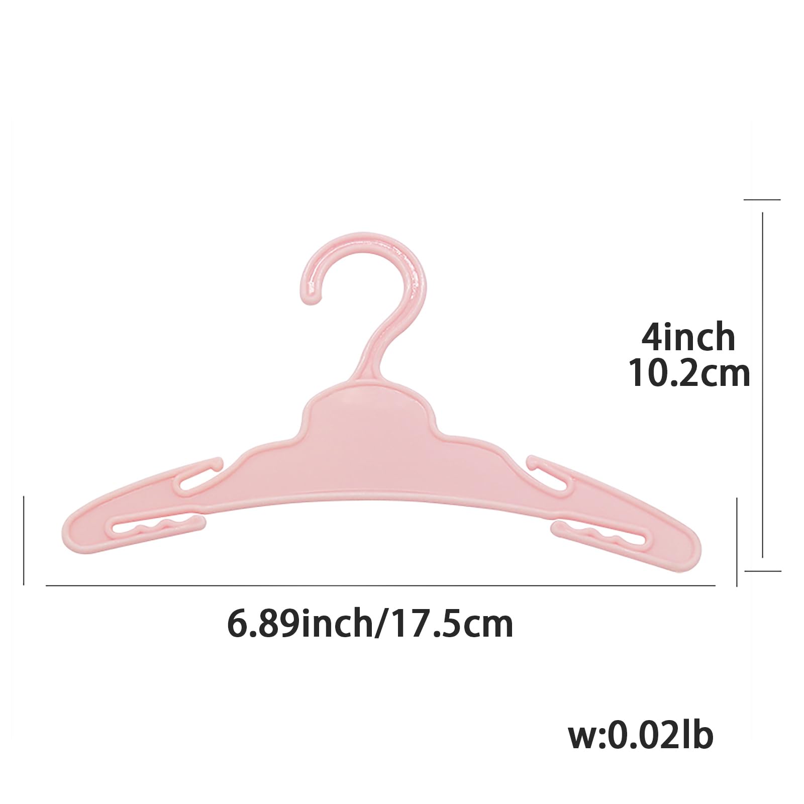 MSYO 20 piezas de perchas para ropa de muñeca de 18 pulgadas, perchas rosas, accesorios resistentes para juguetes, funcionan muy bien con varillas de menos de 1/2 pulgada de diámetro, hechas de