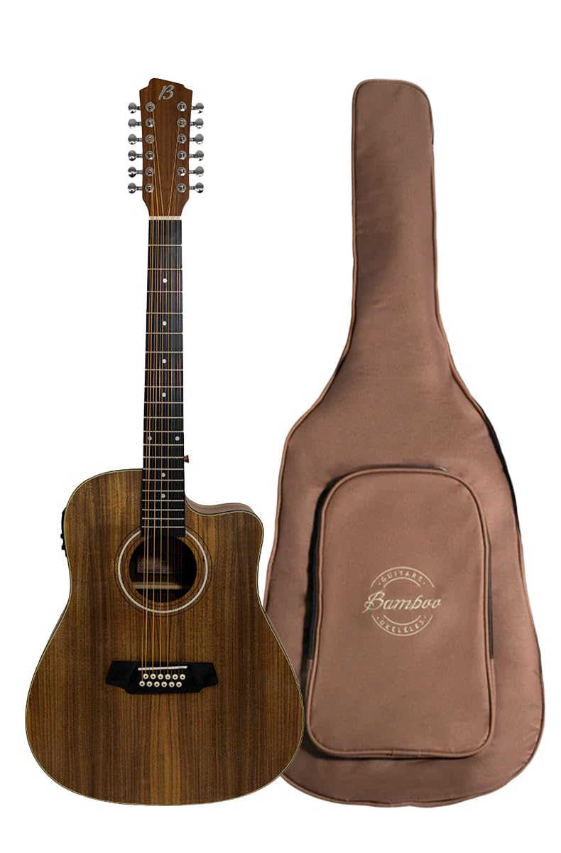 BAMBOO, Guitarra 12 cuerdas, Docerola, Guitarra Electroacustica Koa con Funda Accolchada, 42 pulgadas, madera Koa.