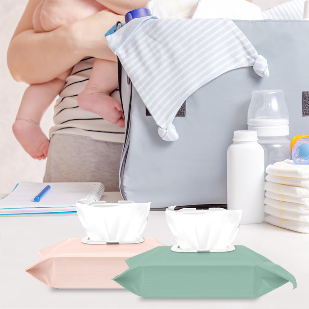 IVARONAL - Paquete de 4 dispensadores de toallitas para bebé [nueva versión-una sola prensa], bolsa de limpieza portátil, soporte de toallitas recargable, contenedor de toallitas húmedas reutilizables