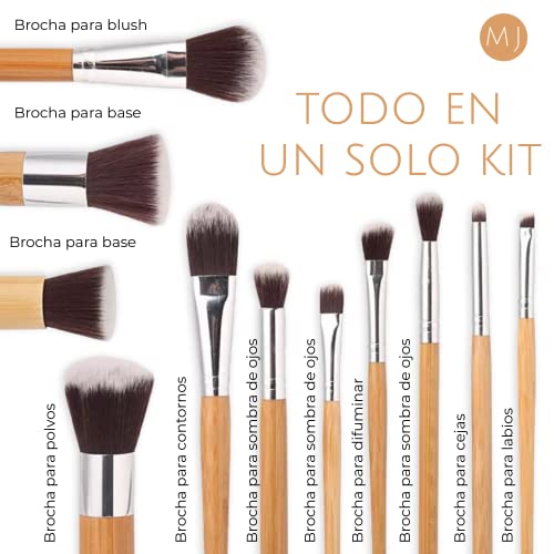Set de Brochas de Maquillaje Mist Jewel Bambú Orgánicas Kabuki Ecológicas para Maquillaje Profesional 11pcs