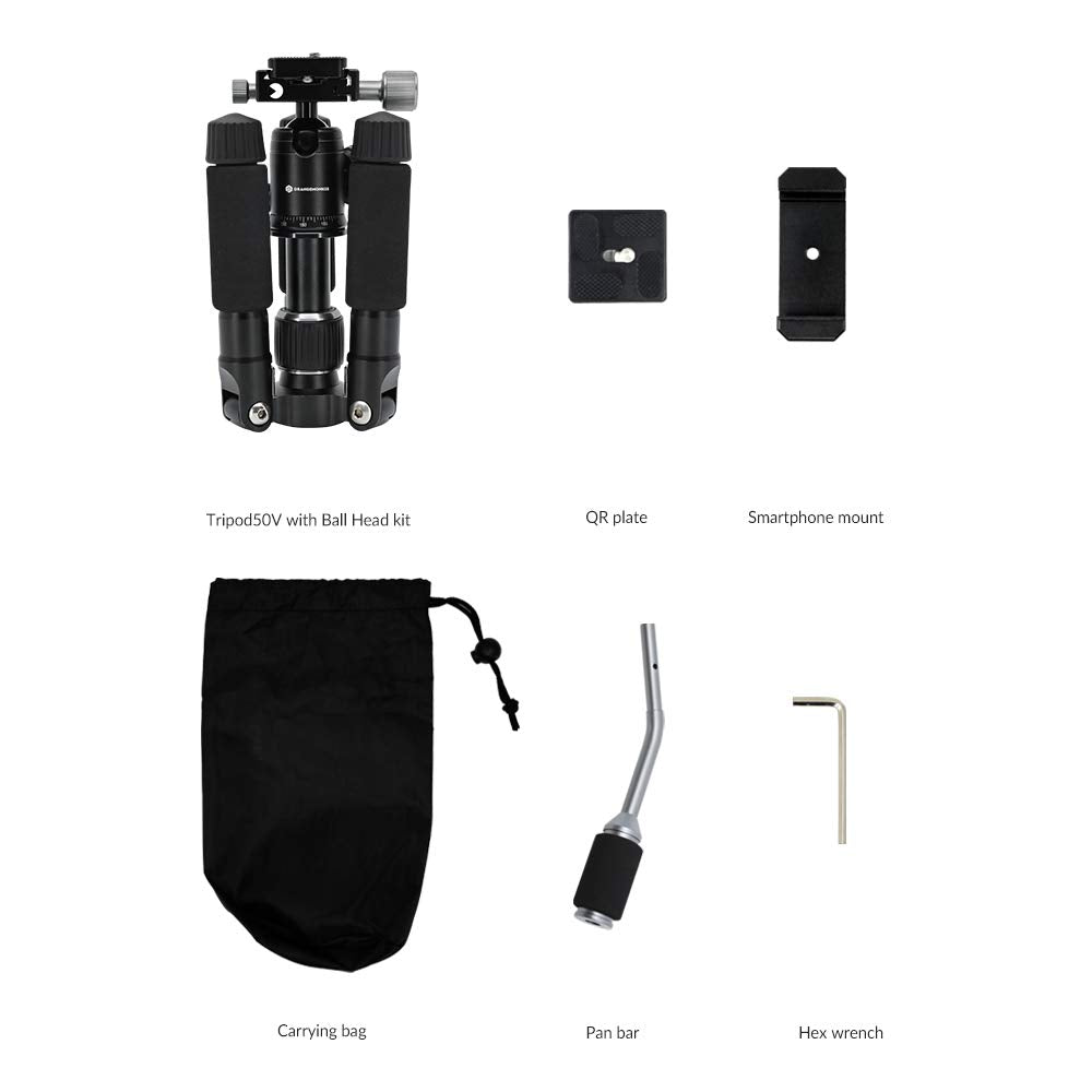 foldio foldable studio Trípode de 50 V (Barra de Cacerola, Soporte para Smartphone Incluido) | Trípode portátil de aleación de Aluminio Ligero y Resistente de 20 Pulgadas | ORANGEMONKIE