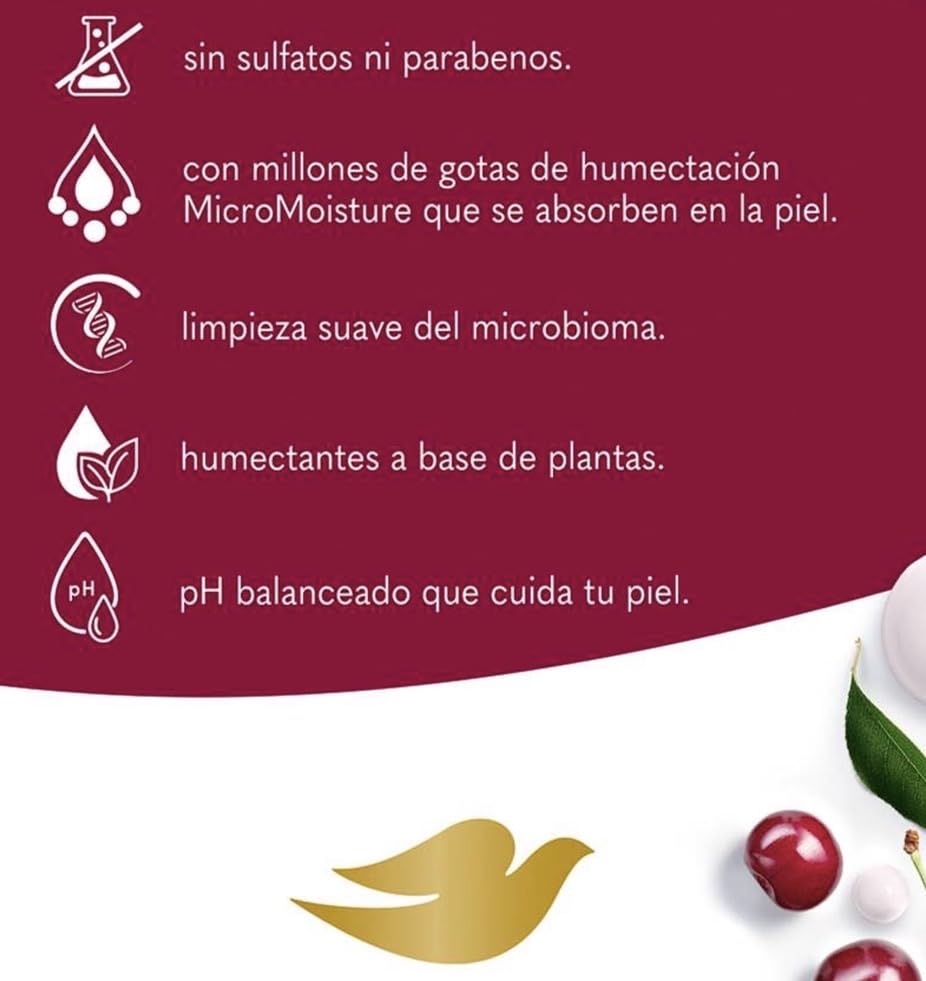 Dove Revitalize Gel de Baño, Cereza y Leche de Chía, 24 Hr MicroMoisture, sin Sulfatos ni Parabenos, 905 ml