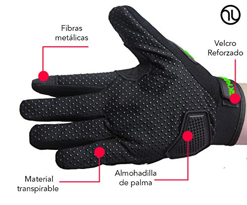 hanylish Guantes para Motociclista, Antideslizante, Cómodos y Ligeros para Hombre y Mujer, Protección Completa con Sensores Táctiles, Accesorios para Moto, Bicicleta y Senderismo (Negro - Verde, M)