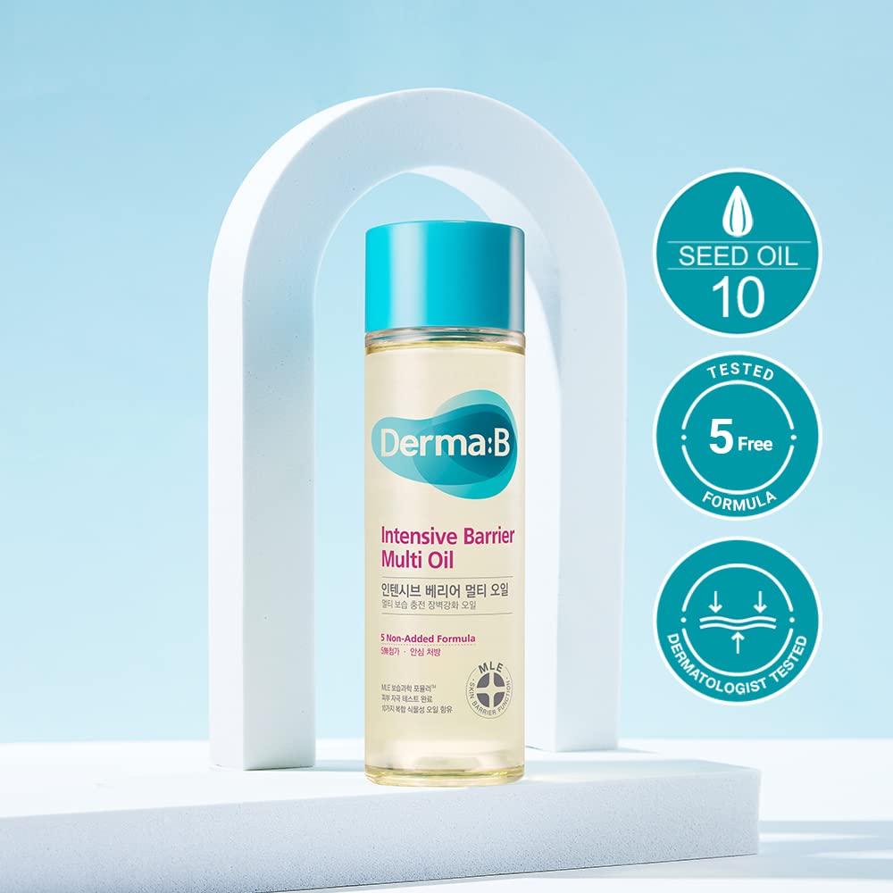 Derma B- Aceite multiusos hidratante y no pegajoso de barrera intensiva de 135 ml y 4,56 onzas líquidas para el cuerpo y el cabello