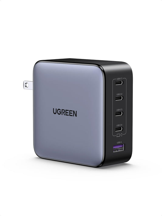 Cargador 5 Puertos USB UGREEN Nexode X5 100W GAN Negro Compatible con iPhone, MacBook, Galaxy, iPad, Pixel y Steam Deck