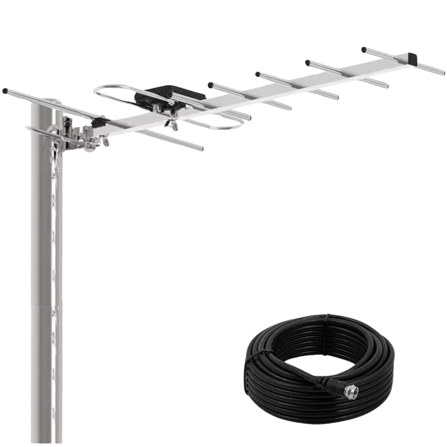 LINK BITS EXHD02 Antena TV Digital Exterior HD, recepción amplificada, Canales televisión Abierta (Incluye 10m de Cable Reforzado)