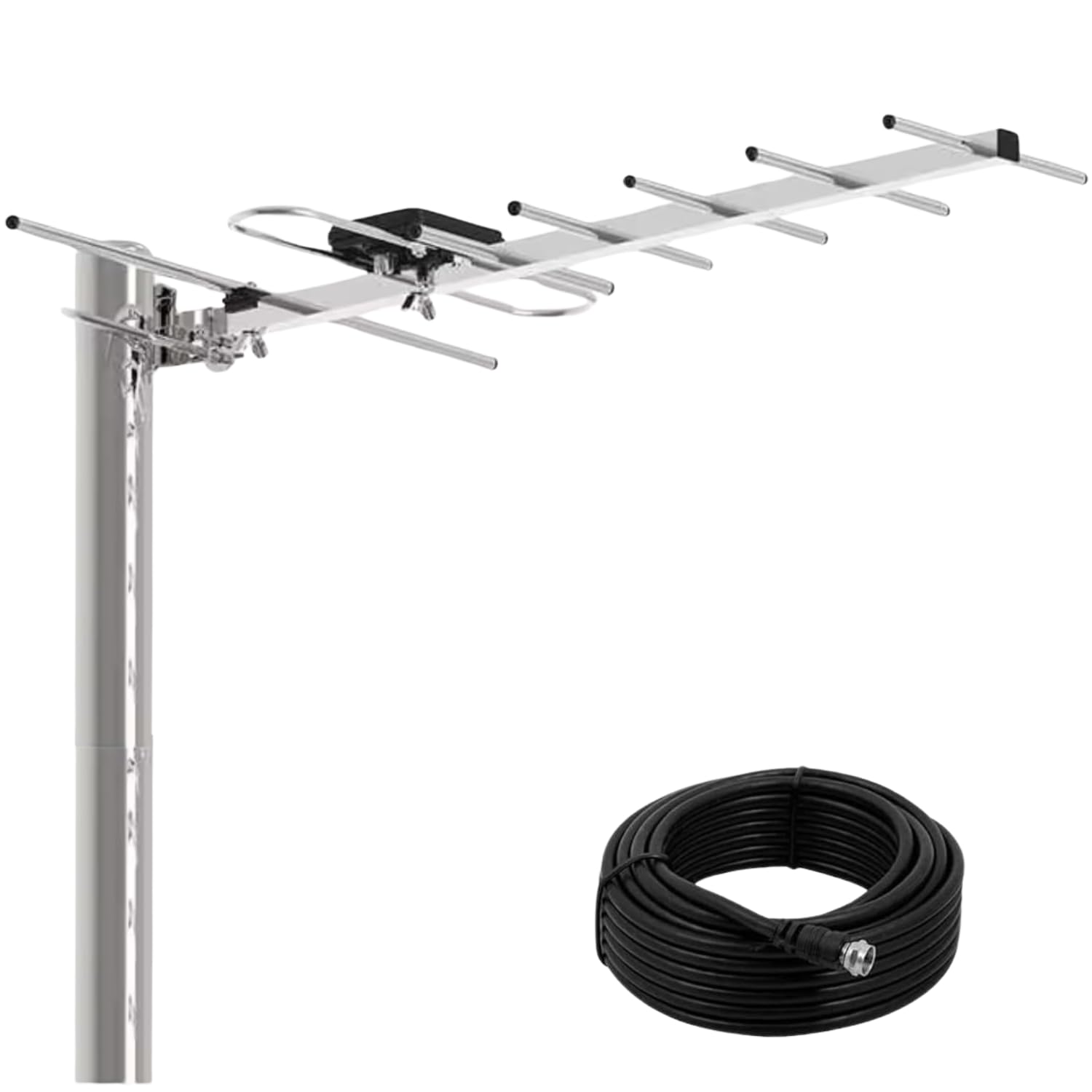 LINK BITS EXHD02 Antena TV Digital Exterior HD, recepción amplificada, Canales televisión Abierta (Incluye 10m de Cable Reforzado)