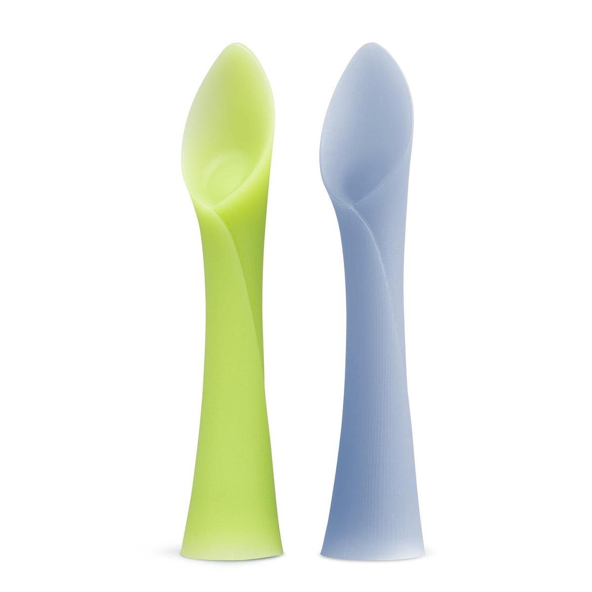 Olababy Cuchara de Entrenamiento de Punta Suave 100% Silicona para Destete Dirigido por el Bebé, Paquete de 2 (Kiwi/Arándano)