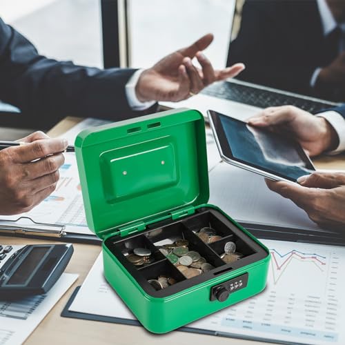 Caja fuerte Xydled de acero con cerradura de combinación, caja fuerte con bandeja extraíble para monedas y cerradura de llave, 20 x 16 x 9 cm.