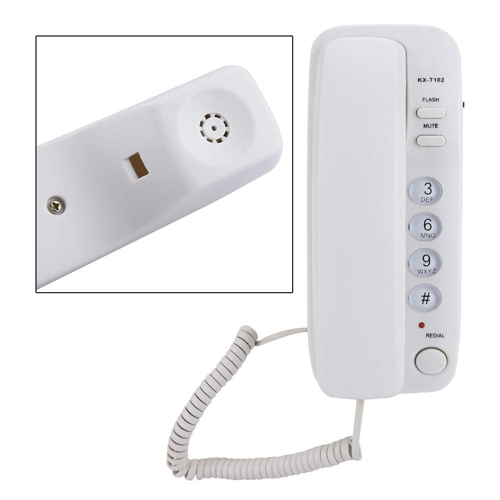 Oumij Teléfono Fijo con Cable Montaje en Pared Extensión de Teléfono de Línea Fija Sin Identificador de Llamadas Teléfono del Hogar Escritorio o Pared para la Familia del Hotel(Blanco)