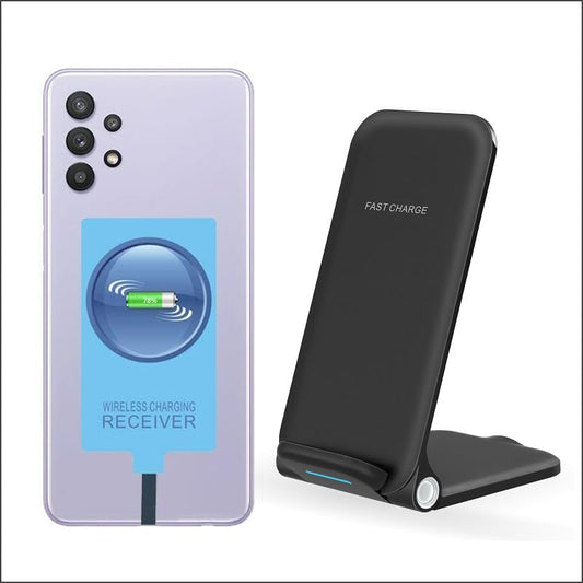 REPALY Receptor de carga inalámbrico para Samsung Galaxy A12 A22 A32 A42 A52 A72 4G 5G Adaptador externo tipo c con soporte cargador plegable
