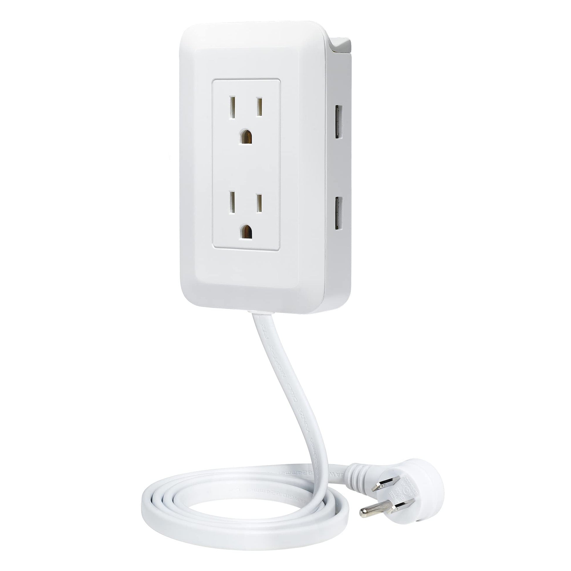 Ontel - Extensor de Enchufe Presto para reubicar Tomas de Corriente inalcanzables, Cable de 4 pies, se adhiere fácilmente en la Pared, Proporciona protección contra sobretensiones, 2 Salidas de CA, 2