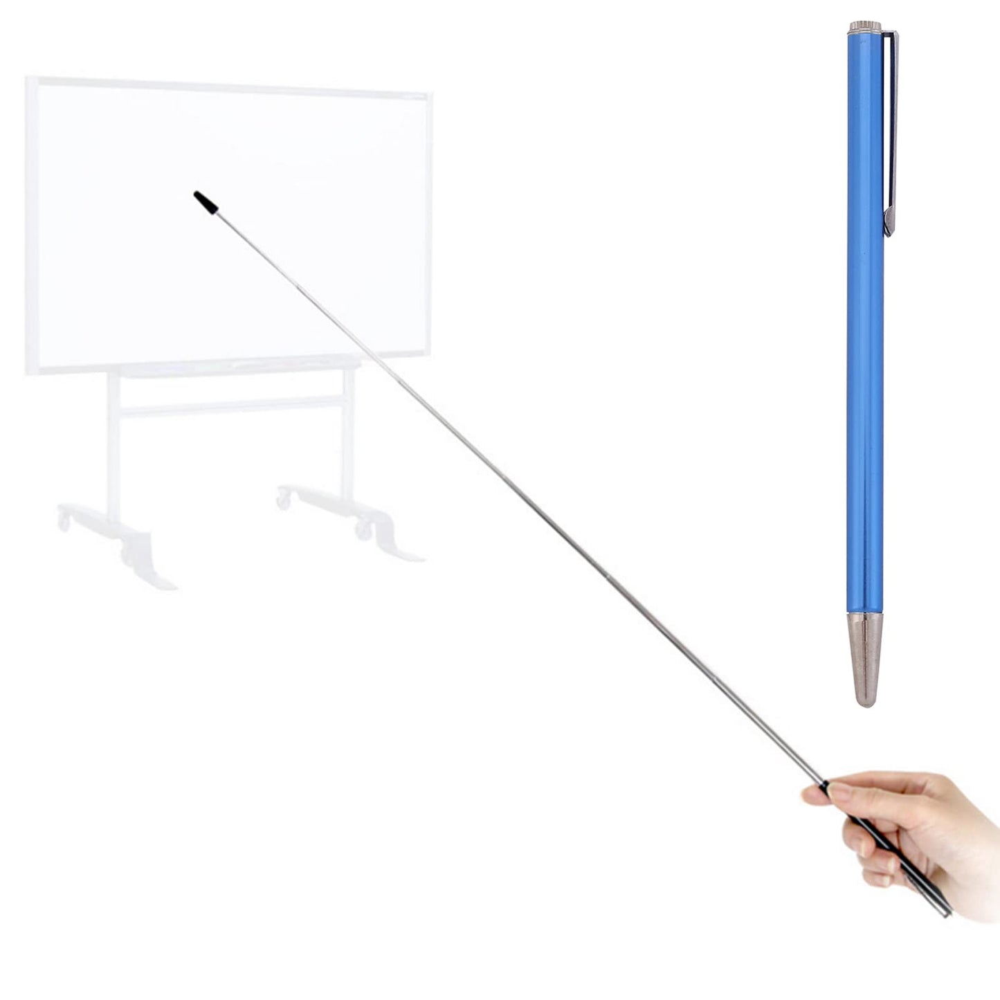 DAITET Puntero - Puntero para Profesores, Puntero para enseñanza, Longitud extendida, Puntero para pizarrón Blanca para presentador, Negro Mate con Ribete Chapado en Cromo (Azul)