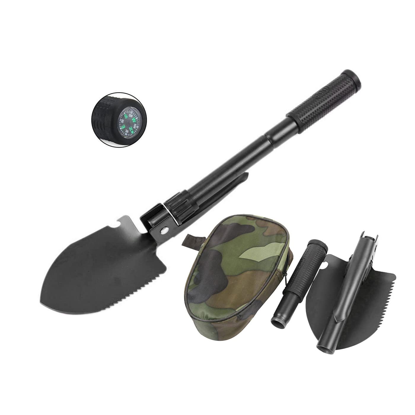Pala Plegable Militar para Camping Todoterreno Negro Compacta
