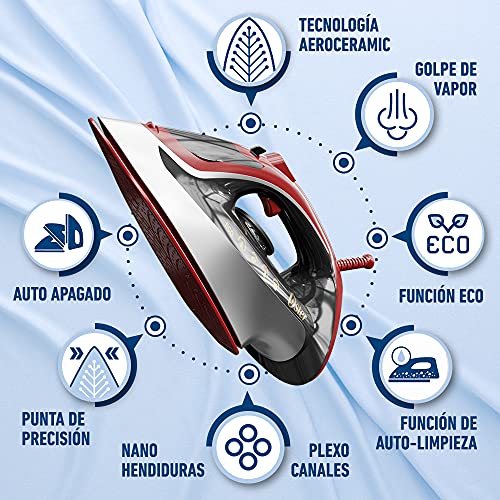 Plancha de Vapor Oster roja con Tecnología Aerocerámica GCSTAC6951