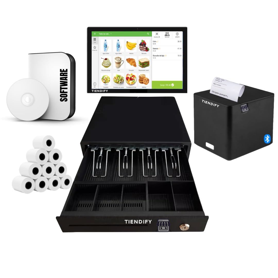 Kit Punto de Venta Completo, TPV con Tablet, Impresora Térmica Bluetooth, Cajón de Efectivo, Software POS