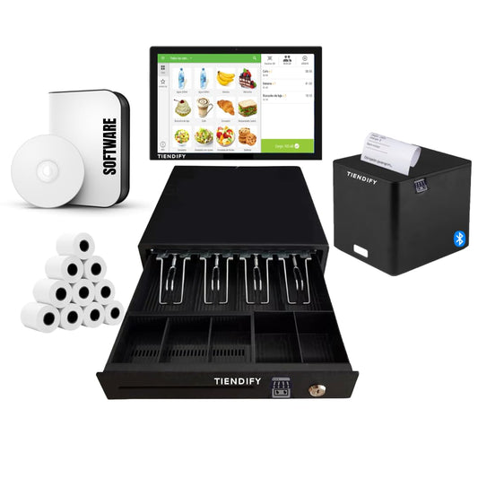 Kit Punto de Venta Completo, TPV con Tablet, Impresora Térmica Bluetooth, Cajón de Efectivo, Software POS
