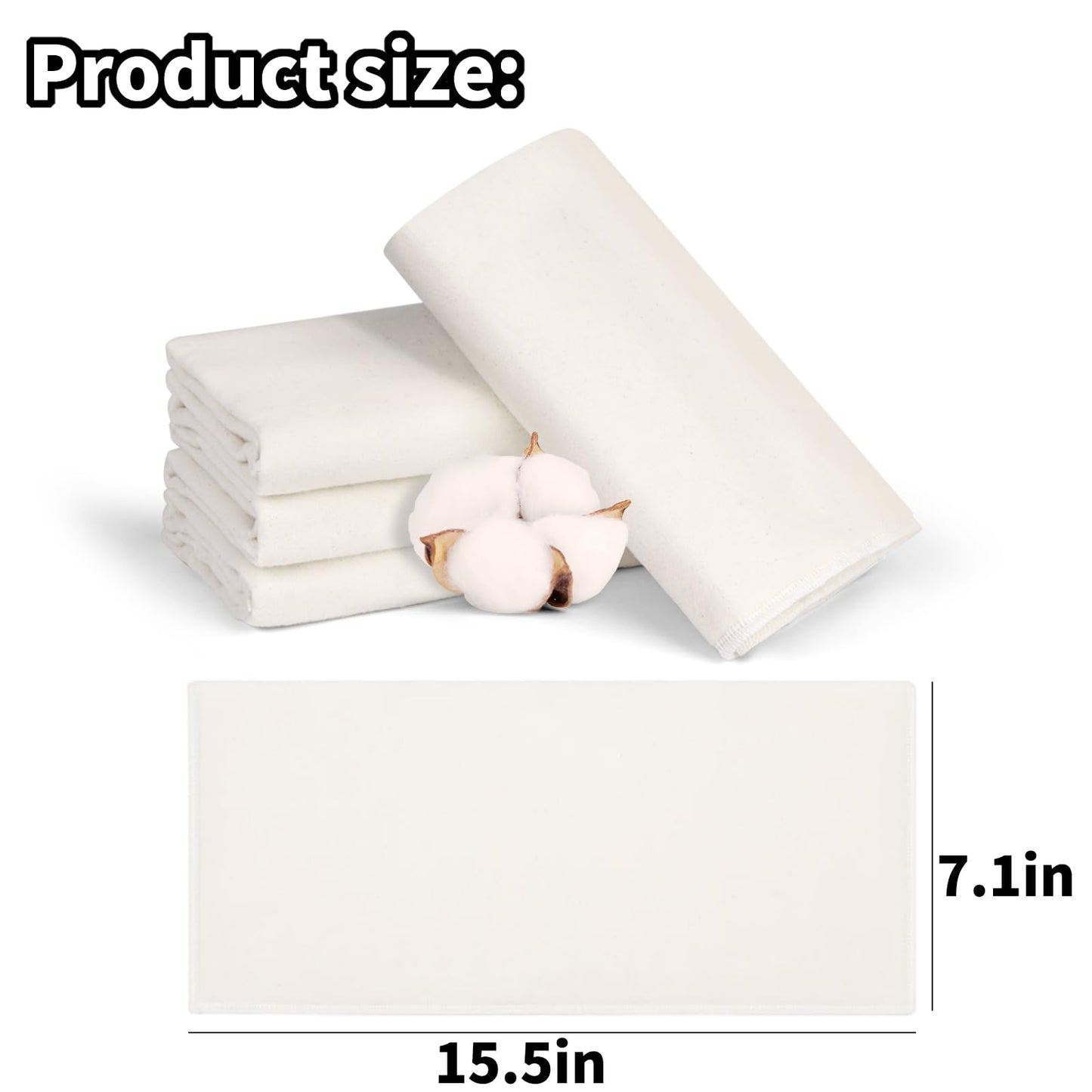 Compresas de Algodón Flanel Orgánico sin Blanquear 4 Piezas Sensación Suave Alta Absorción