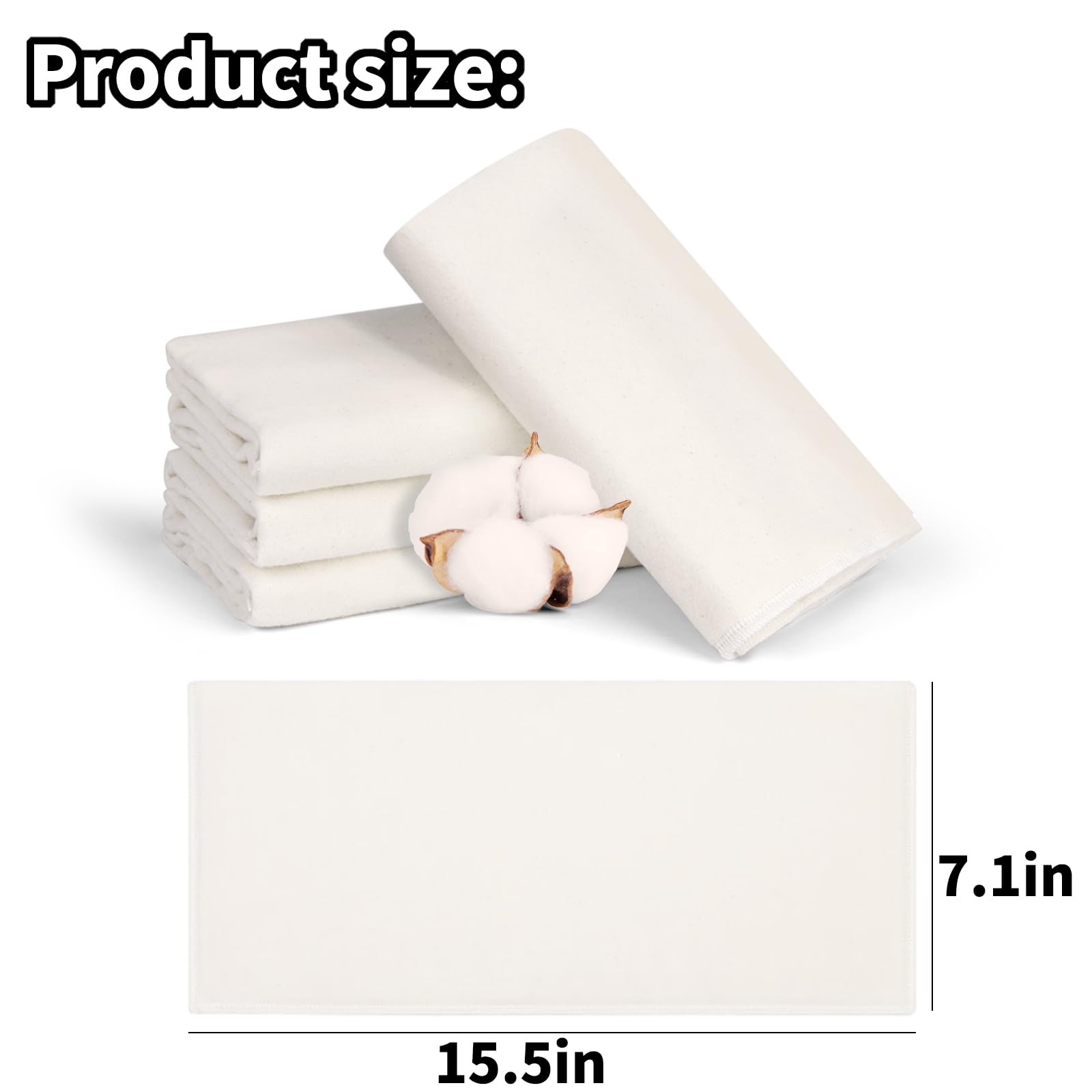 Compresas de Algodón Flanel Orgánico sin Blanquear 4 Piezas Sensación Suave Alta Absorción