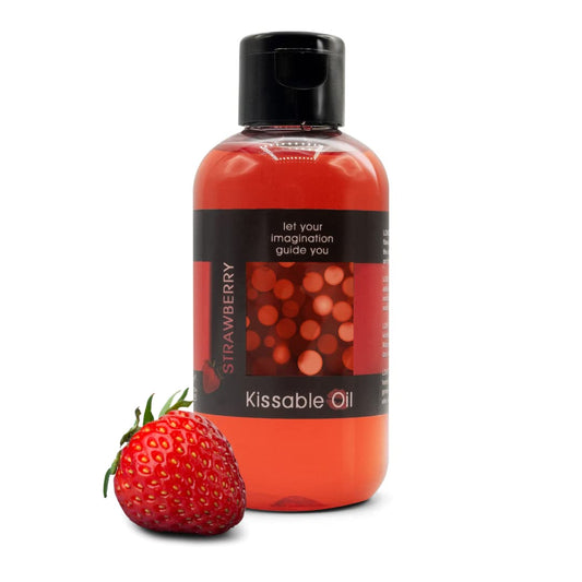 LOVE PLAY Aceite Corporal con Sabor - Aceite Comestible Termico para Hombres y Mujeres - Vegano y Natural (150ml) (Fresa)