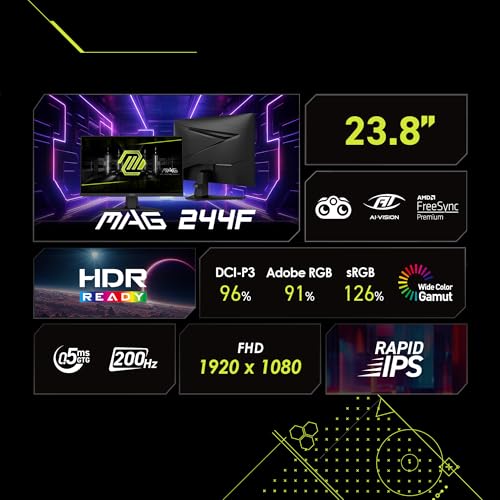 Monitor MSI mag 244F Negro IPS Rápido 200Hz HDR Ready Adaptive Sync FHD