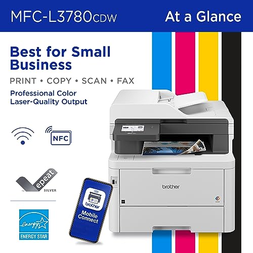 Brother MFC-L3780CDW Impresora Digital inalámbrica en Color Todo en uno con Salida de Calidad láser, Copia y escaneo dúplex de una Sola pasada, Incluye Prueba de suscripción de actualización de 4