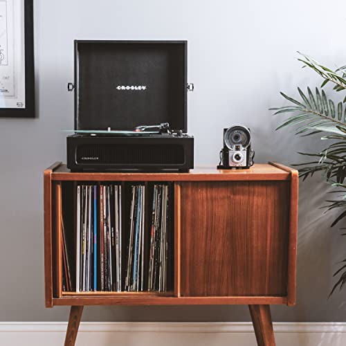 Crosley CR8017B-BK Voyager - Tocadiscos de Vinilo portátil clásico con Entrada y Salida Bluetooth y Altavoces Integrados, Color Negro