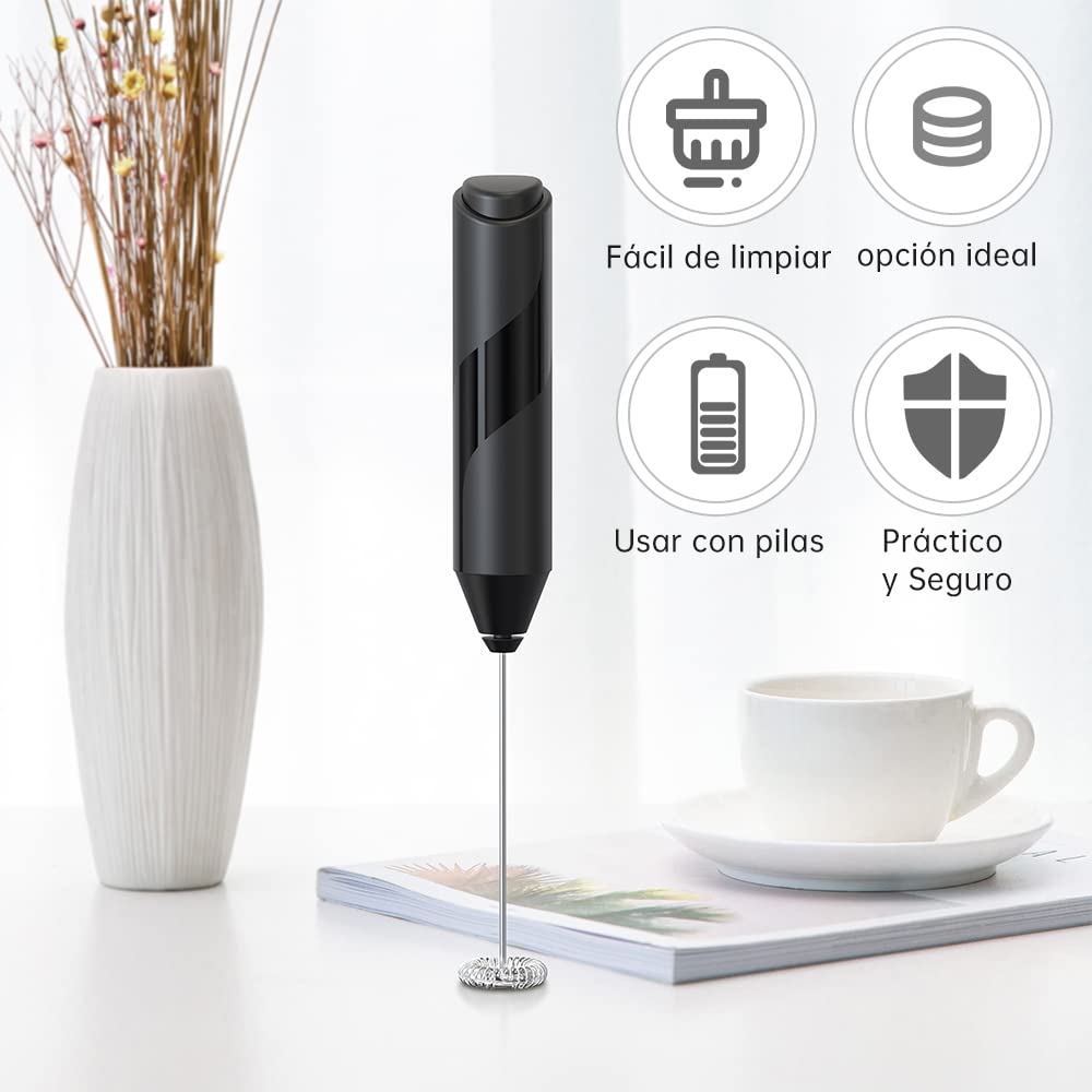 Espumador de Leche Eléctrico Acero Inoxidable Portátil para Lattes, Capuchino y Matcha