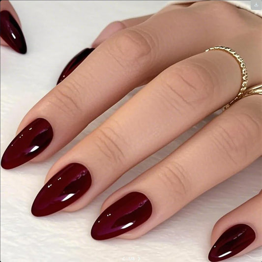 GLAMERMAID Halloween Red Press On Uñas Medium Almendra, Gótico Hecho A Mano Borgoña Gelatina Gel Pegamento En Uñas, Brillante Corto Stiletto Uñas Falsas Reutilizables Uñas Postizas Acrílico Kits de Ma