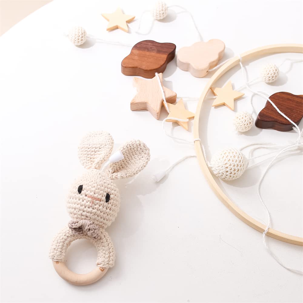 Móvil para bebé, cuna móvil para niños y niñas, nubes 3D, conejo, animales, móvil para cuna, campanillas de viento, habitación de niños, decoración de guardería (B)