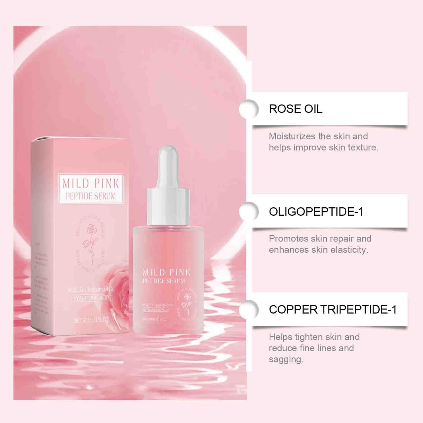 Rose PDRN Pink Peptide Serum, Vegan PDRN Anti-Aging Serum for Fine Lines and Wrinkles, Anti-Aging Minimize Wrinkles and Lifting Firming (30ml,2pc)
