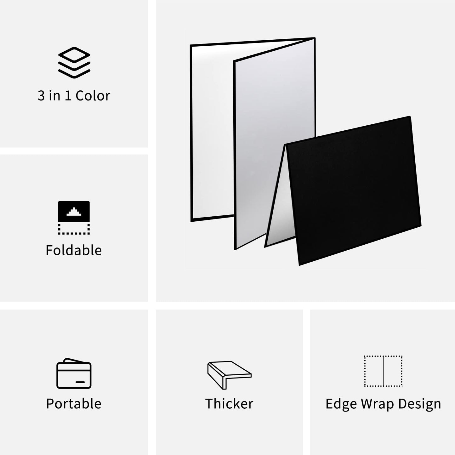 Meking 3 en 1 reflector de fotografía de cartón, tablero difusor de luz plegable de 43.18 x 30.48 cm para bodegones, fotos de productos y alimentos, negro, plateado y blanco, 2 paquetes
