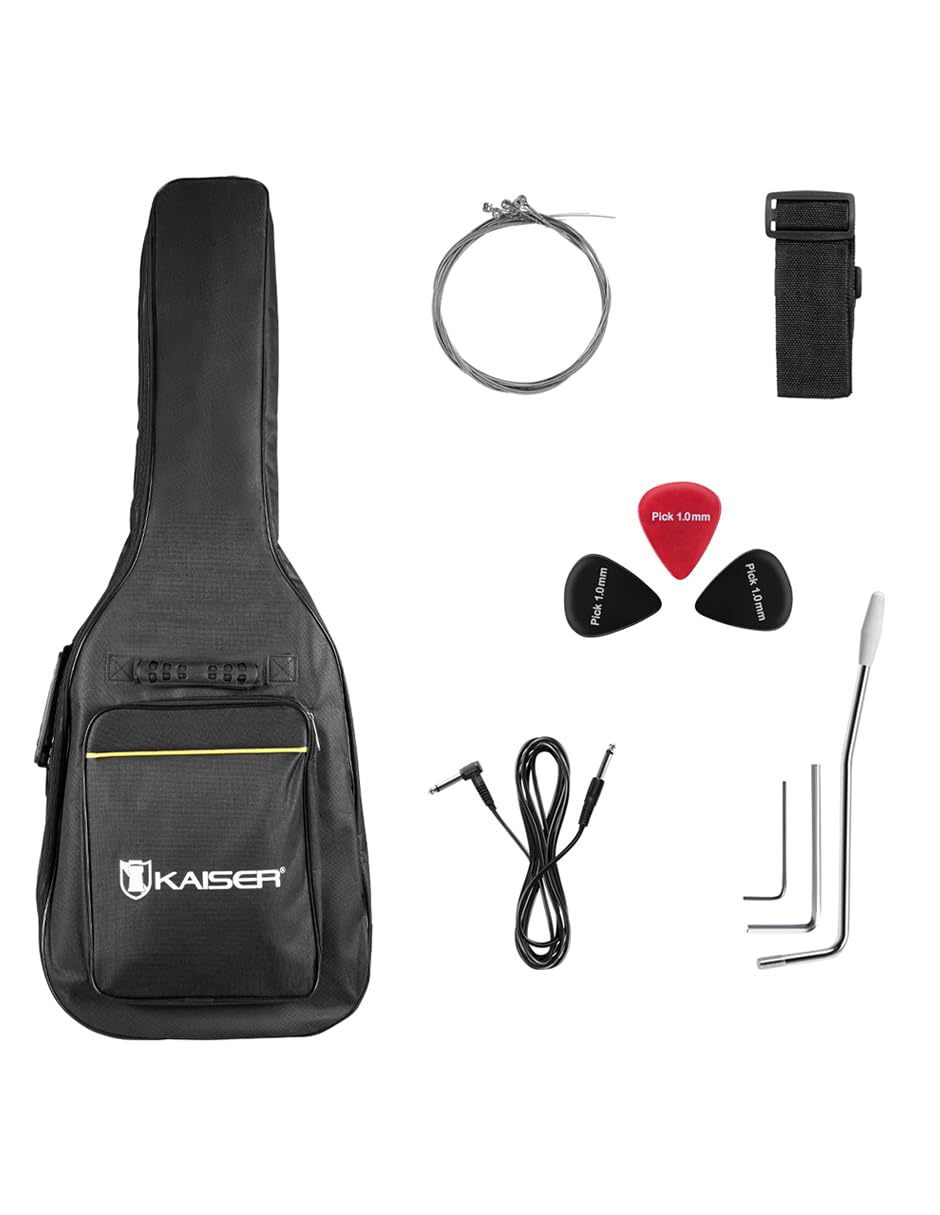 Guitarra Eléctrica Negra De 6 Cuerdas de 39" de madera, 3 pastillas, 22 trastes, 3 plumillas 1 palanca y Correa/Funda KGE-3901