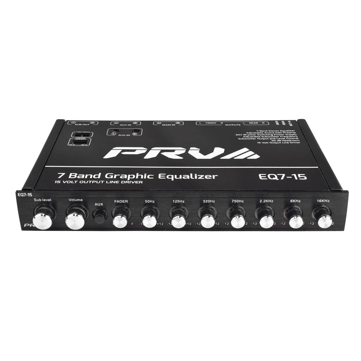 Ecualizador Gráfico 7 Bandas PRV AUDIO 15 V con Atenuador y Control de Subwoofer para Audio de Coche